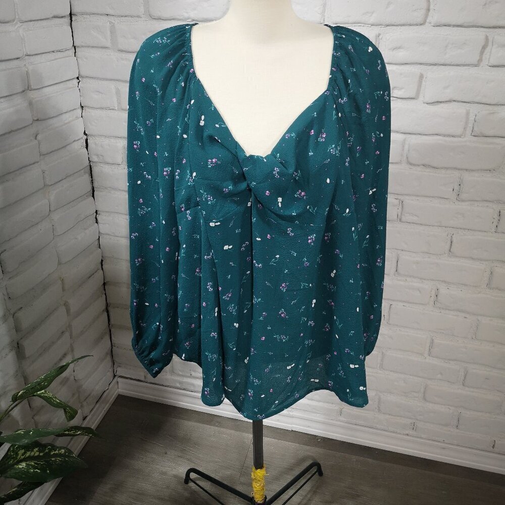 NWT Penn Penningtons Ladies Size 2X Teal Green w/ Flowers Loose Fit Top / Blouse